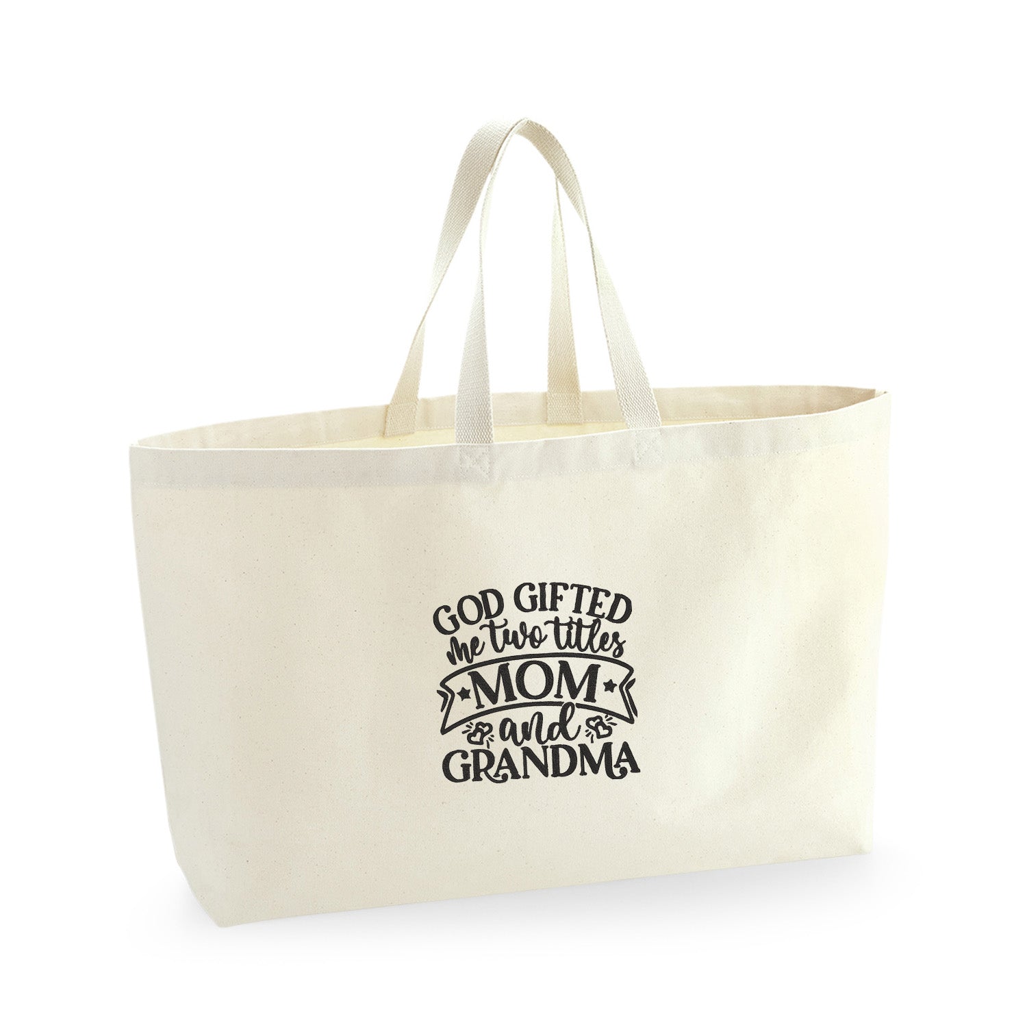 God Gifted Me Two Titles – haftowana torba Mom & Grandma Haft z radości