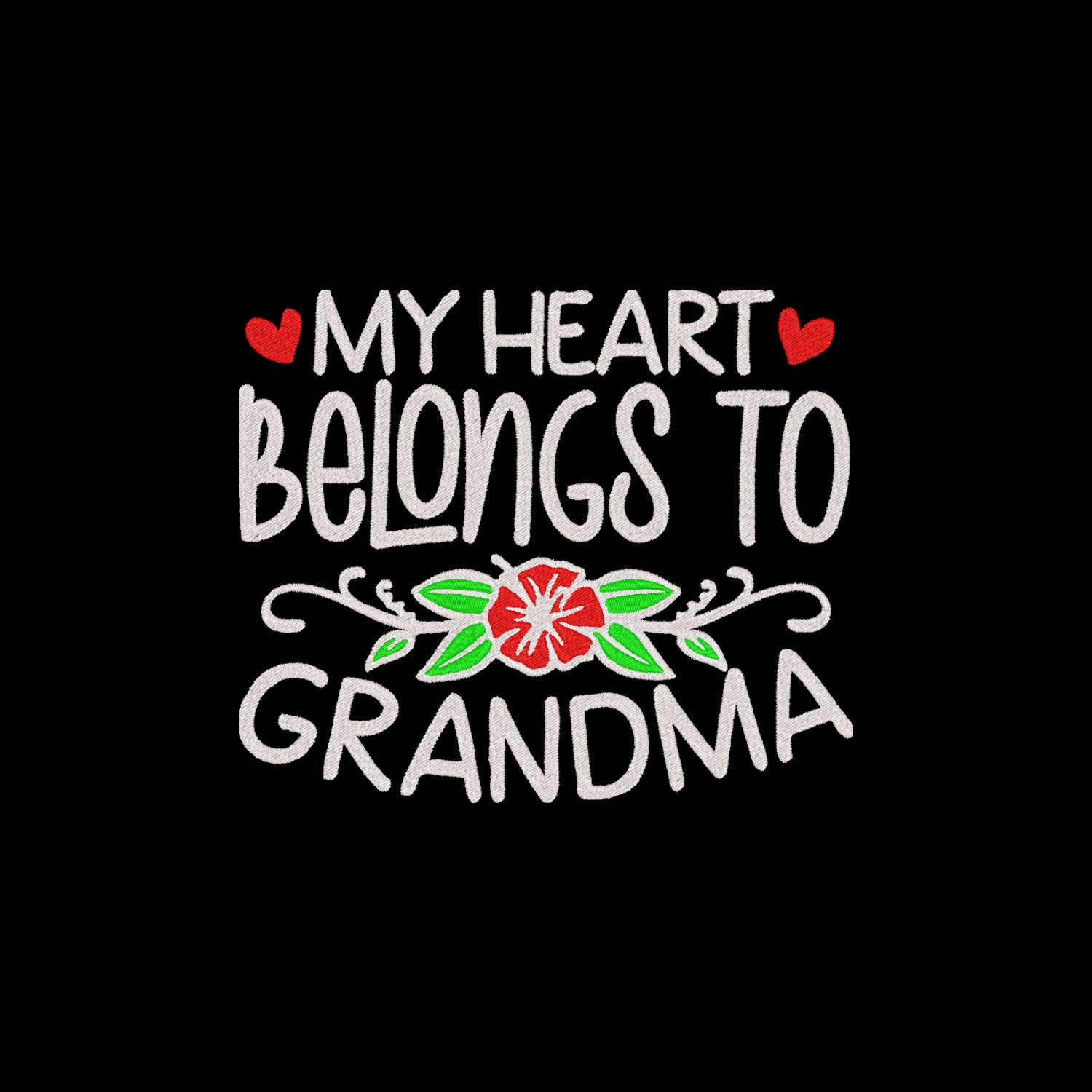 Fartuch My Heart Belongs to Grandma – pełen miłości kwiatowy motyw Haft z radości