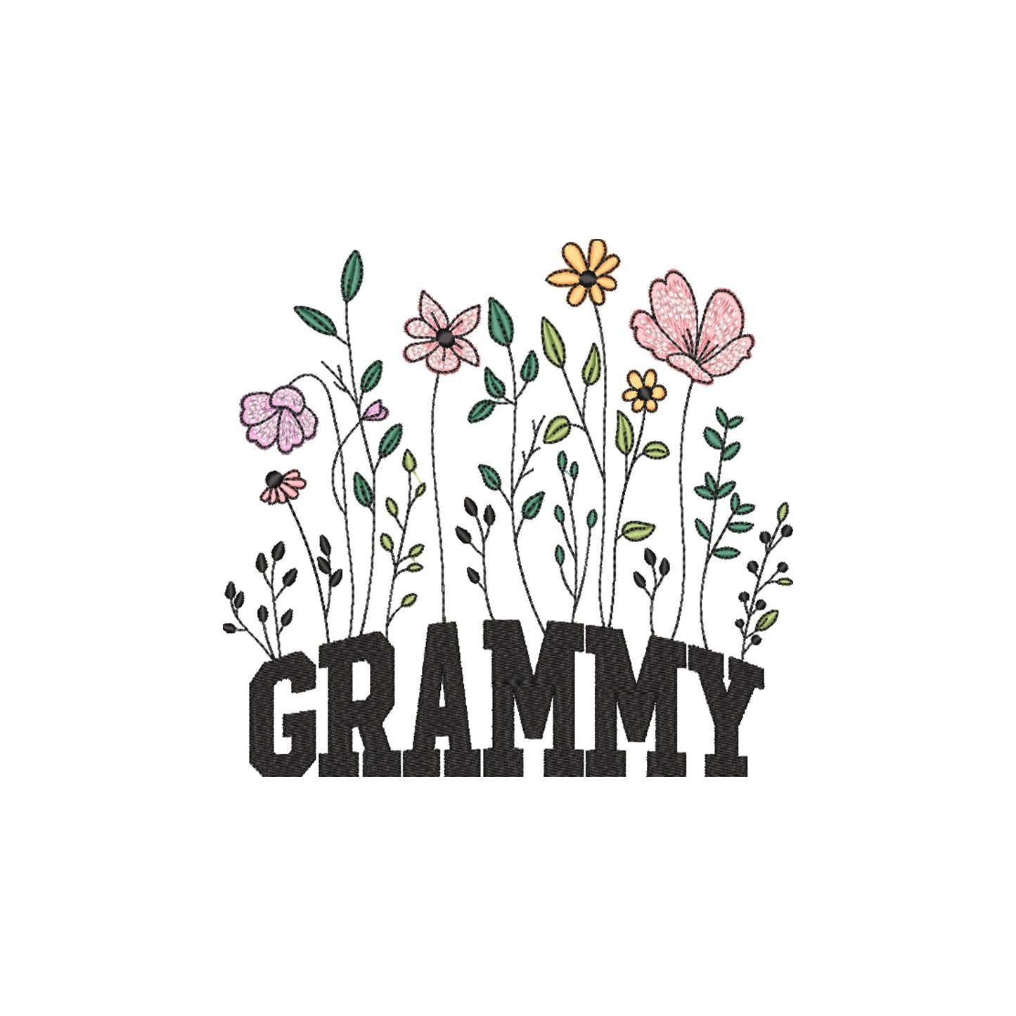 Koszulka z haftem Floral Grammy – kwiatowy prezent dla Babci Haft z radości - nadruki i haft na odzieży Warszawa