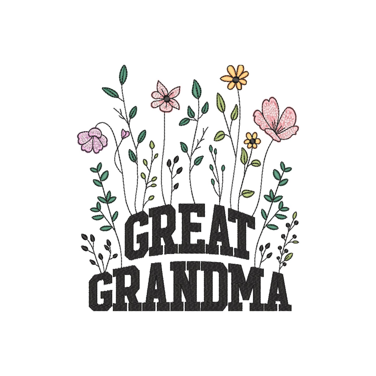 Koszulka Great Grandma – kwiatowy haft, idealny prezent dla prababci Haft z radości - nadruki i haft na odzieży Warszawa