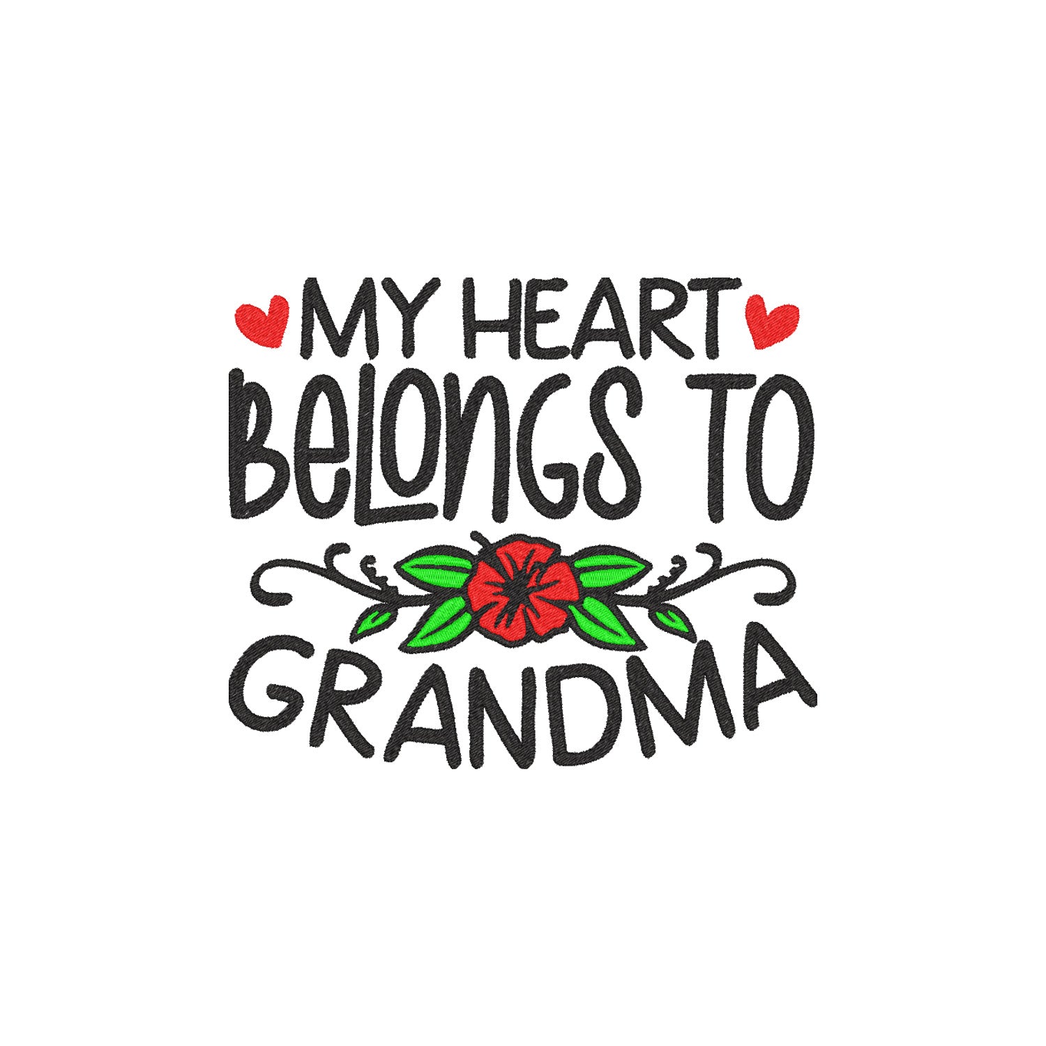 Fartuch My Heart Belongs to Grandma – pełen miłości kwiatowy motyw Haft z radości